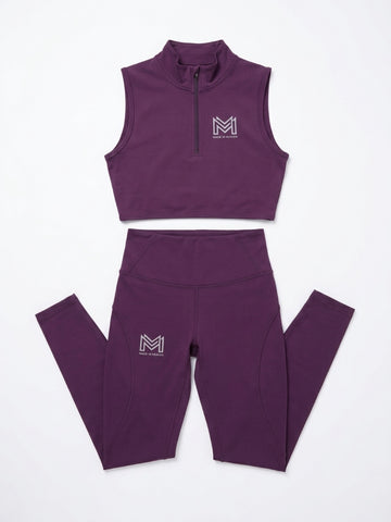 2-Piece Outfit with Short Sleeve Sleeveless Zip Jacket (Purple)